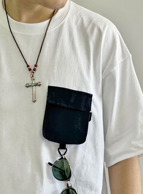 MOUNTsupply夏季短袖质感蓝染非遗古布复古重磅民族风男士口袋T恤