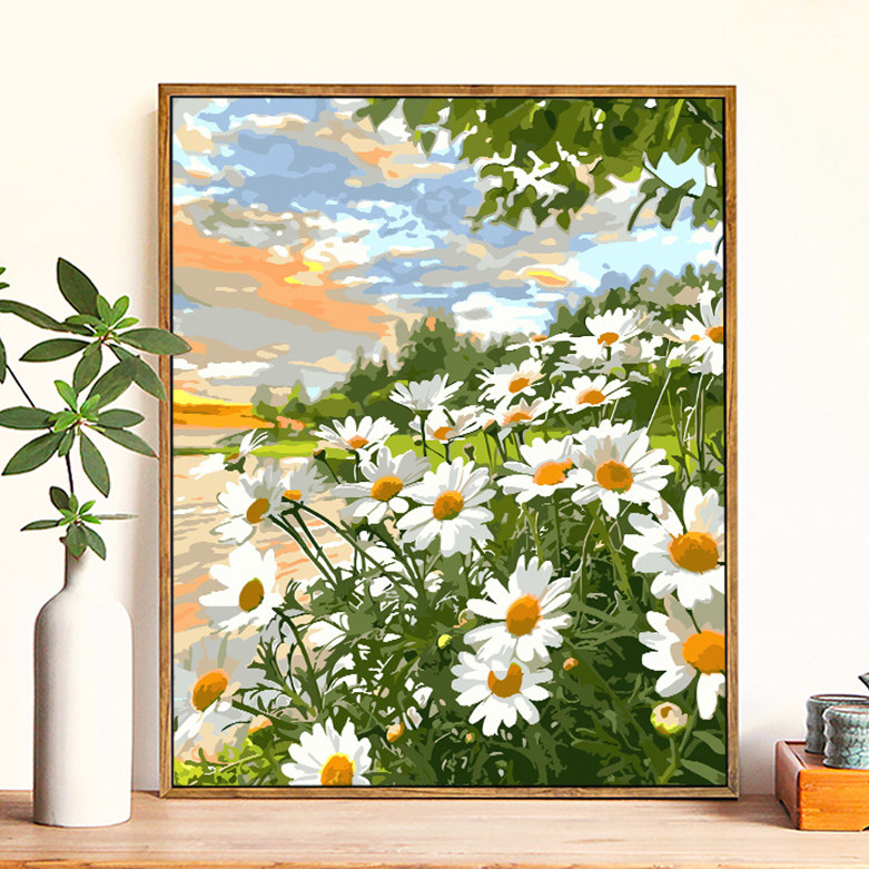 画画diy数字油画手工填充手绘填色花卉雏菊小清新涂色涂鸦油彩画
