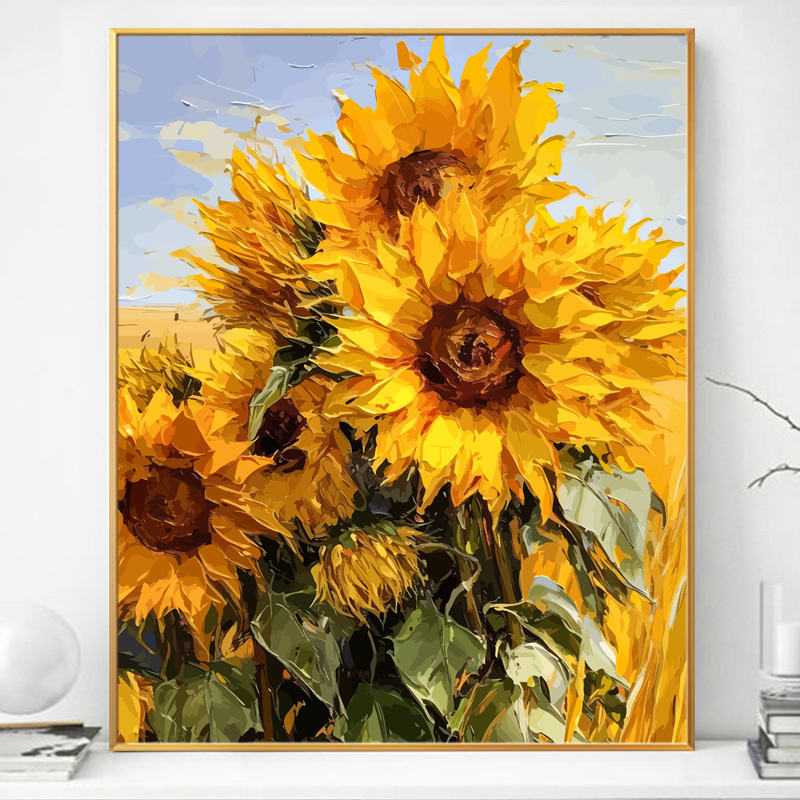向日葵花卉画画diy数字油画填充填色2024新款丙烯手工手绘油彩画