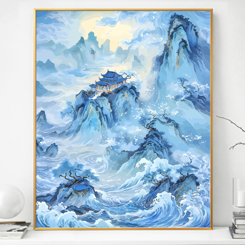 云梦山河图中国风古风画画diy数字油画填充填色丙烯手工手绘油彩