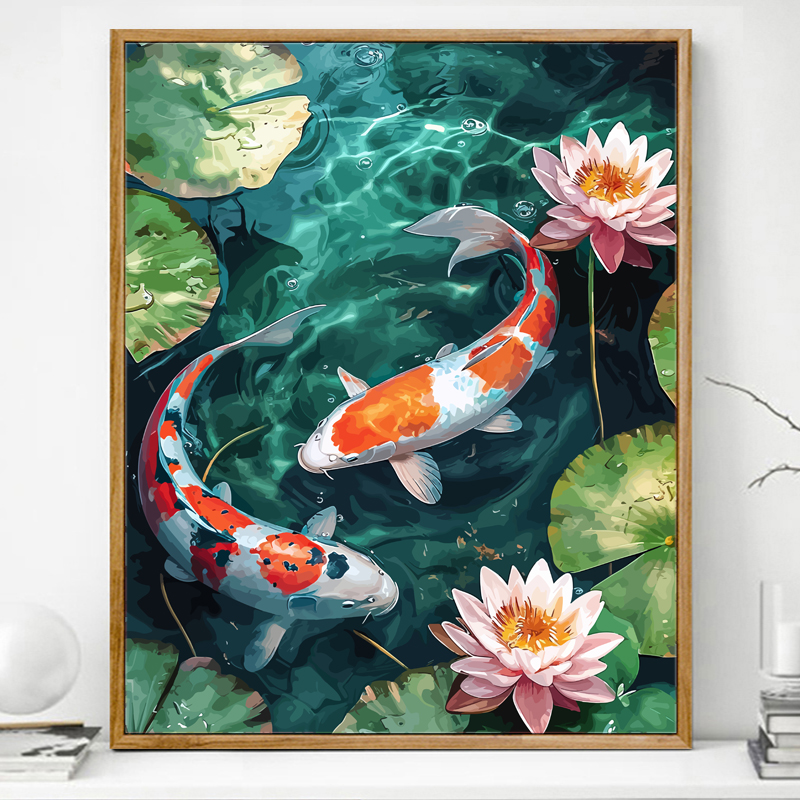 荷塘锦鲤数字油画diy填充画画填色油彩画2024新款手工涂色装饰画