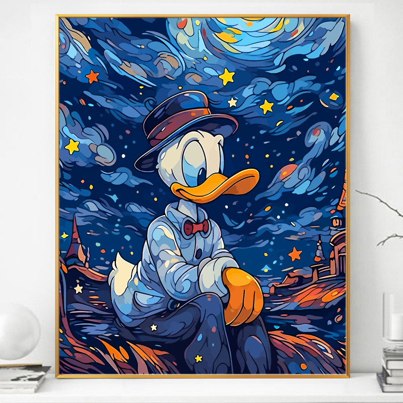 星空唐老鸭画画diy数字油画填充填色手工手绘卡通解闷涂色油彩画