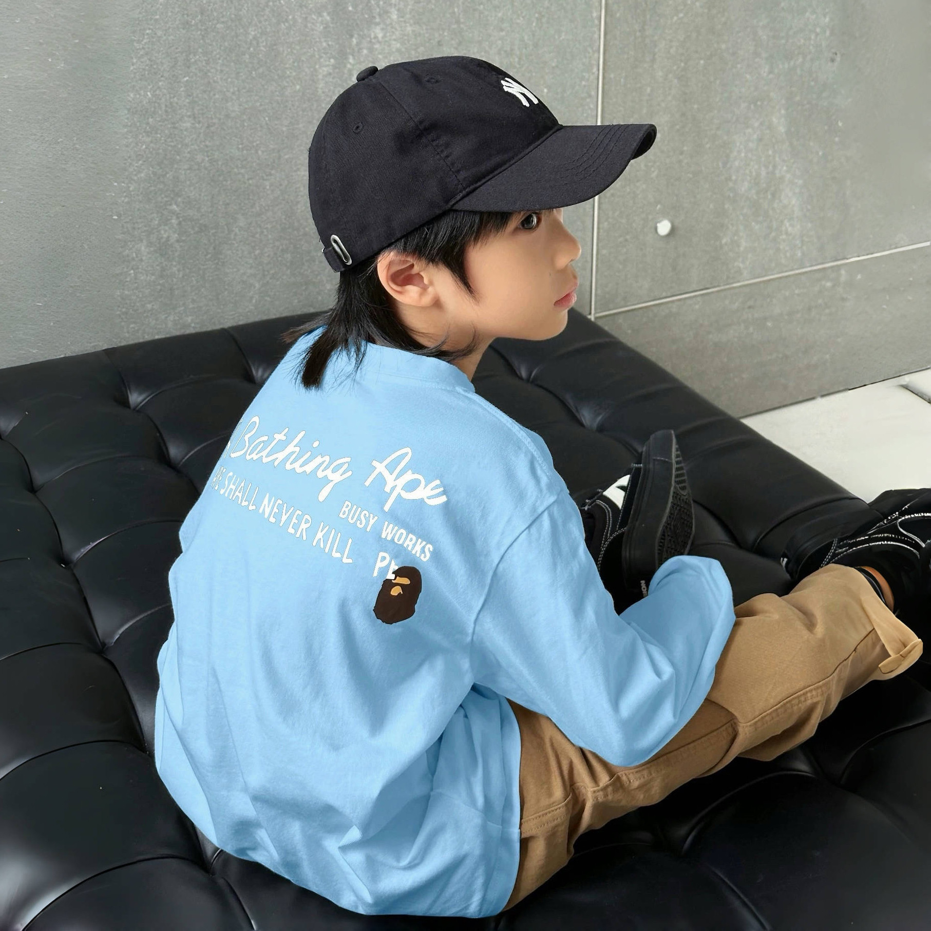 奶油蓝儿童长袖T恤26ss春款童装男女中大童休闲帅气打底衫纯棉,童装/婴儿装/亲子装,T恤,淘宝优惠券,粉丝福利购,淘宝优惠卷