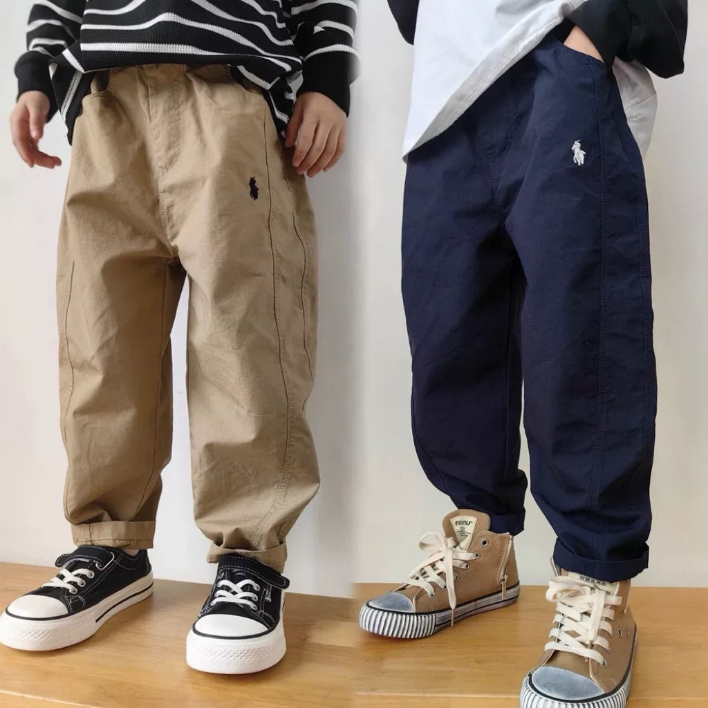 老爹裤童装秋季新款刺绣宽松哈伦休闲工装裤男女中大童长裤男生潮