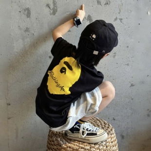 个性印花男童短袖26夏款日系童装中大童半袖上衣百搭嘻哈宽松T恤