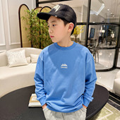 马卡龙蓝色男童春款 舒适卫衣中大童纯棉圆领卫衣韩版 山系休闲上衣