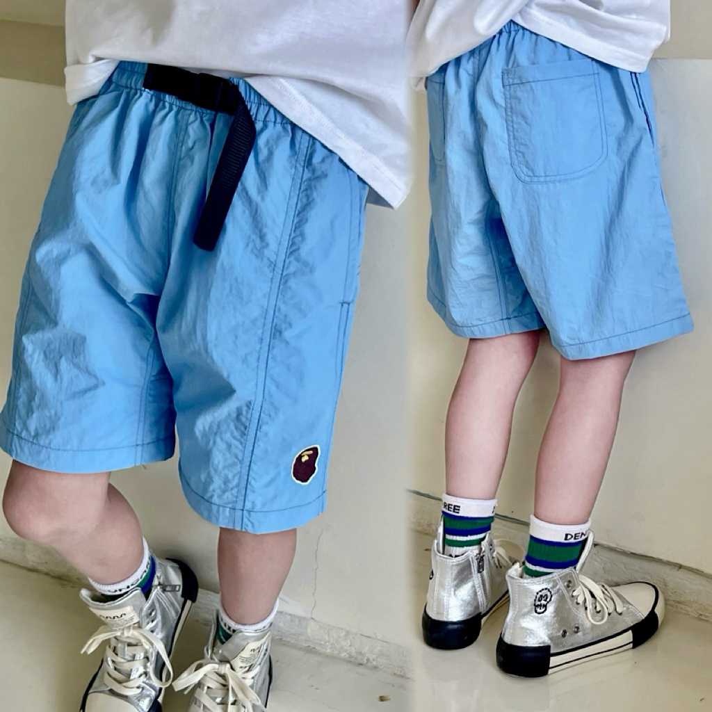 蓝色轻薄速干工装短裤夏季新款日系松紧男童中大童时尚舒适潮街