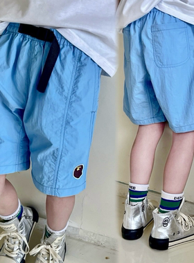 蓝色轻薄速干工装短裤夏季新款日系松紧男童中大童时尚舒适潮街