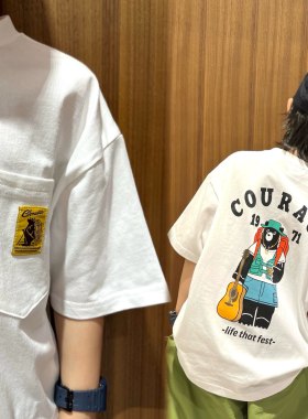 狗熊背包贴布标美式户外全棉短袖