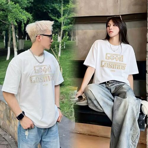 2026潮牌GOOD时尚宇宙宝石烫钻情侣男女同款短袖T恤纯棉重磅潮流