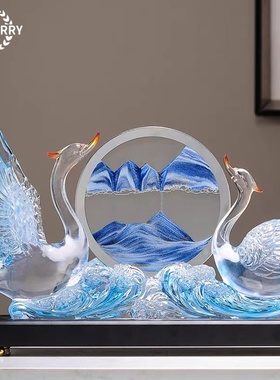 轻奢天鹅流沙画沙漏摆件