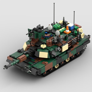 国产MOC积木军事 M1A2艾布拉姆斯坦克模型 小颗粒拼装积木玩具男