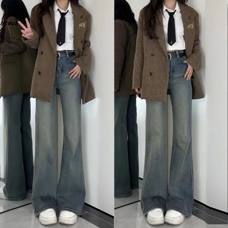 美式覆古微喇牛仔裤女2025春季新款高腰宽松显瘦弹力小个子喇叭裤