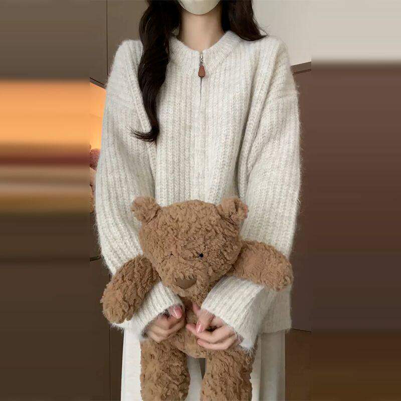 双拉链毛衣外套女秋冬季2025新款韩系慵懒高级感加厚针织开衫上