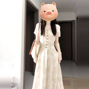 小个子法式气质方领短袖连衣裙子2026夏季新款女大方得体长裙早春