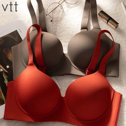 VTT无痕内衣女大胸显小胸聚拢薄款无钢圈收副乳防下垂大码文胸罩