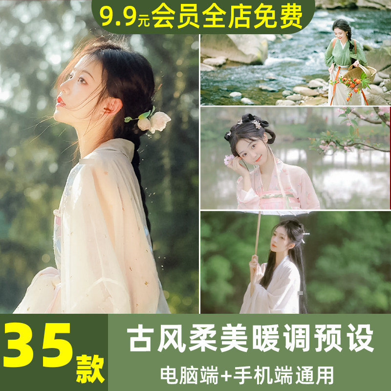 春意浓柔美暖调古风汉服人像LR预设FCPX达芬奇PR/LUT手机PS调色滤
