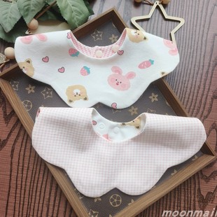 婴幼儿双面图案纯棉防水口水巾宝宝360度花朵a类全棉围嘴围兜