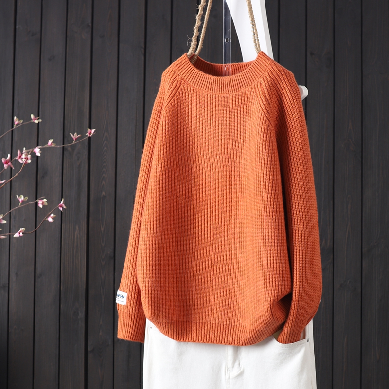 2025年秋冬新款圆领纯色线条简约文艺宽松针织衫套头女装长袖毛衣