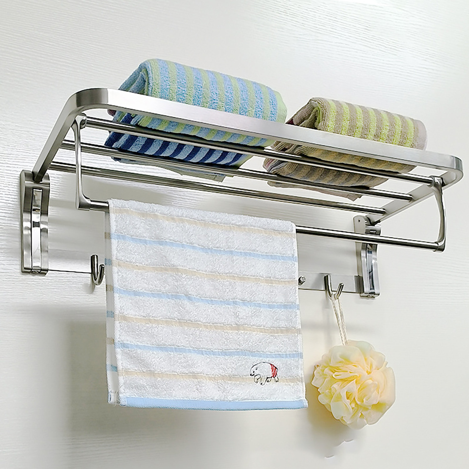 304不锈钢卫生间浴巾架打孔壁挂卫浴置物架浴室洗澡间折叠毛巾架