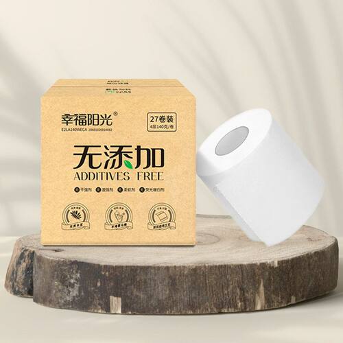 幸福阳光无添加系列4层有芯卷筒卫生纸140克27卷（整箱装）