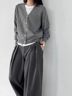 春秋开衫女气质V领外套宽松韩版慵懒显瘦针织衫毛衣外搭上衣薄