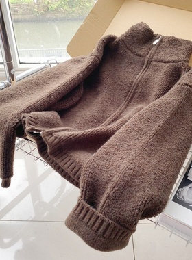 PLANT ALE/2025冬季款绵羊毛针织立领拉链毛衣外套女百搭保暖开衫