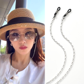 明星同款 墨镜链子 黑玛瑙银色眼镜链女挂脖太阳镜防丢链条时尚
