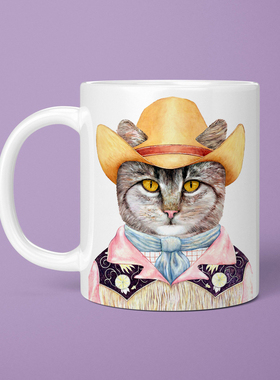 ins手绘可爱猫咪动物马克杯办公室咖啡杯家用喝水早餐女情侣礼物