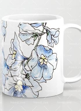 蓝色翠雀花个性艺术马克杯Blue Delphinium Flowers Coffee Mug