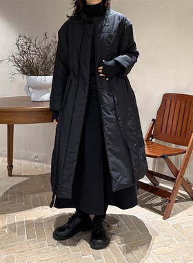 Luciferous 日系暗黑小众CDG风设计百搭腰部抽绳收腰长款棉衣外套