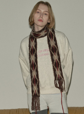 设计师秀款手工穿线菱形针织细窄小围巾女冬季造型装饰拉绒围脖