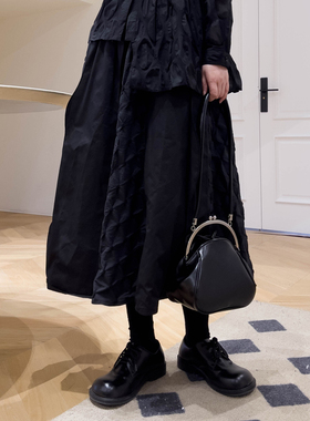 Luciferous 原创设计感小众荷叶拼接半身裙山本风纹理暗黑A字伞裙