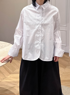 Luciferous 小众设计师CDG风超长袖可卷边短款衬衫女休闲简约衬衣