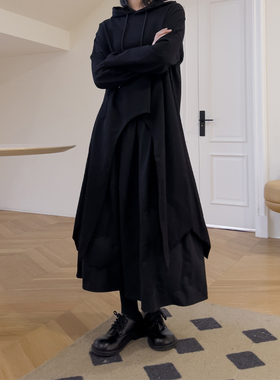 Luciferous 原创小众设计师春款连帽不规则卫衣女中长款宽松上衣