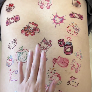 新款卡通凯蒂猫彩色纹身贴花臂软妹可爱少女心蝴蝶结可洗防水学生