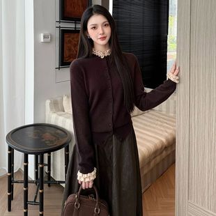 长袖 针织衫 新款 女2025冬季 百搭毛衣外套设计感 洋气木耳边针织开衫