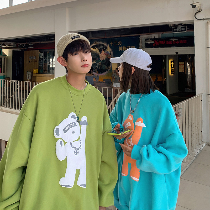 817-A2853小熊圆领卫衣潮牌秋季宽松上衣网红超火情侣外套P45X58，女装短外套，星座803