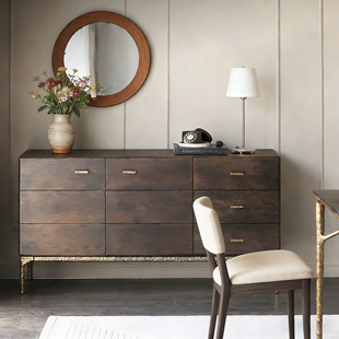 Novanta/YUZU双门3抽边柜全实木橡木阳台客厅复古电视边柜