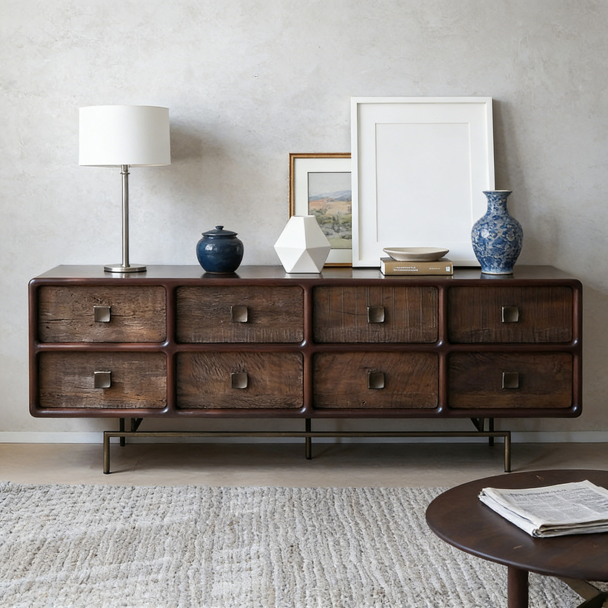 Novanta/北欧表情复古做旧实木电视柜客厅家用收纳储物一体边柜