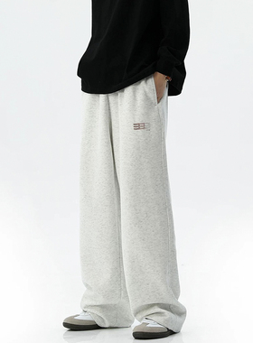 美式重磅纯色垂感运动阔腿卫裤男女潮牌街头宽松百搭直筒休闲长裤