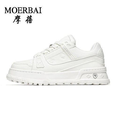 摩蓓头层牛皮厚底男士小白鞋