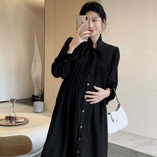 孕妇装连衣裙轻奢时尚雪纺开衫2026春秋新款韩版高端长袖衬衫裙