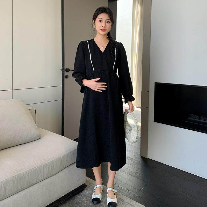 孕妇装春装2025新款时尚洋气连衣裙春秋款法式赫本风孕妇装裙子