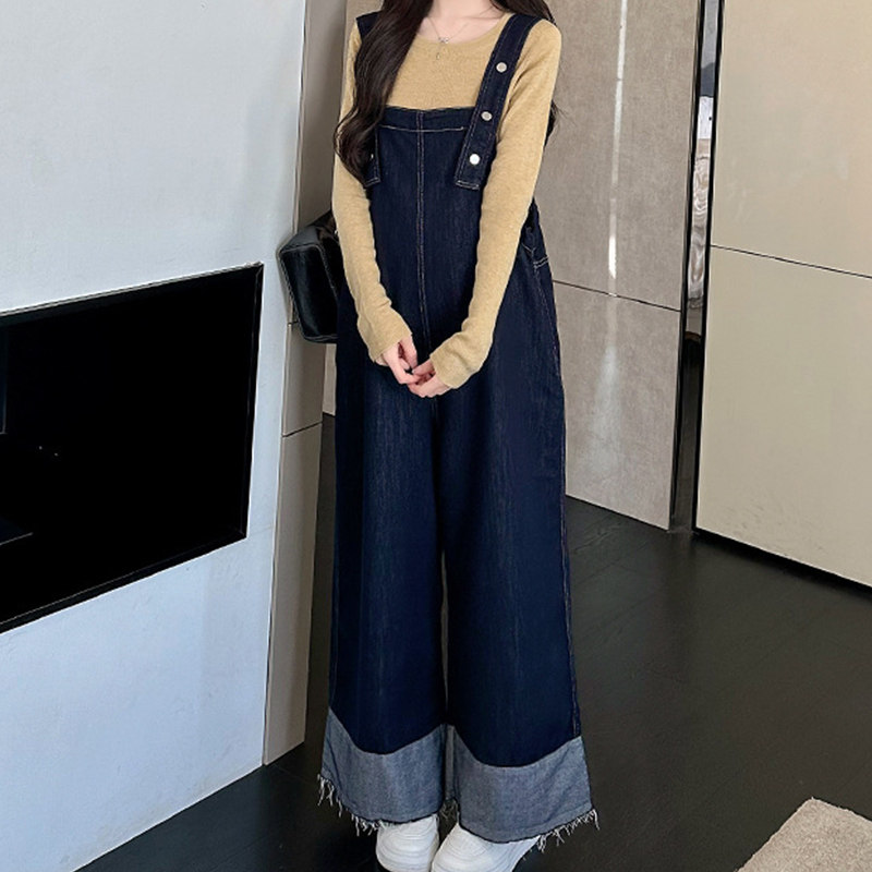 孕妇背带裤套装春秋新款时尚洋气显瘦牛仔背带裤两件套孕妇套装