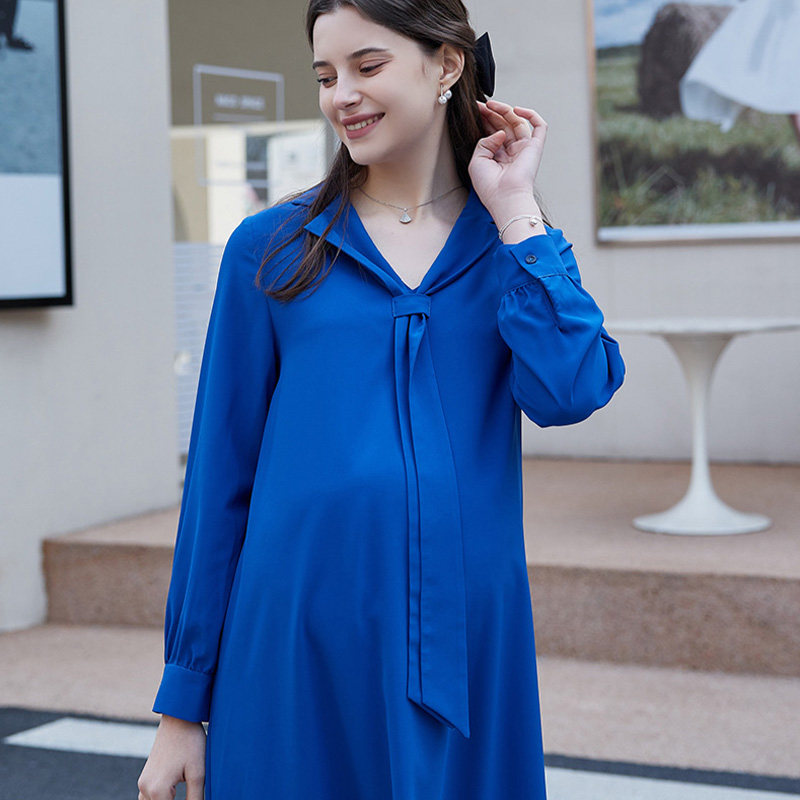 孕妇连衣裙2026春秋新款飘带时尚长袖宽松气质显瘦遮肚孕妇裙