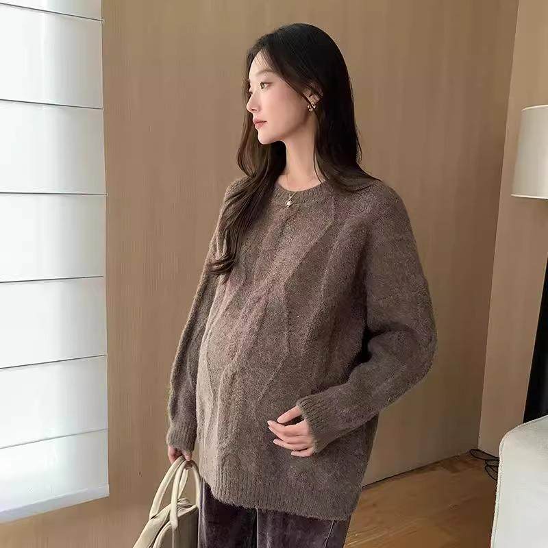 孕妇圆领毛衣冬季打底冬季新款套头长袖针织宽松上衣时尚百搭遮肚