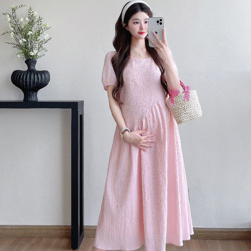 孕妇装夏季新款时尚短袖气质优雅宽松中长孕妇连衣裙孕妇裙女