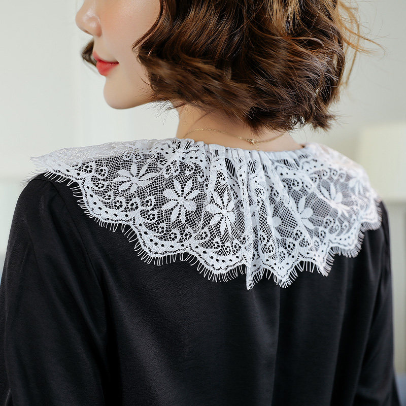 孕妇装连衣裙蕾丝领2026春秋新款法式时尚减龄宽松洋气衬衫裙