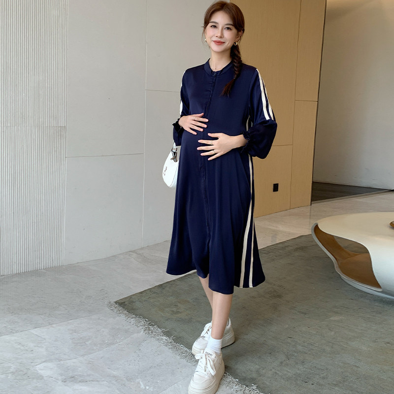 孕妇装2025新款连衣裙女长袖宽松休闲百搭衬衣裙开衫外套上衣